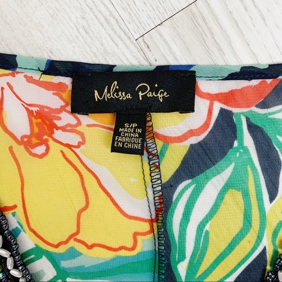Melissa Paige Tropical Floral Sheer Beaded Top - Picture 7 of 8